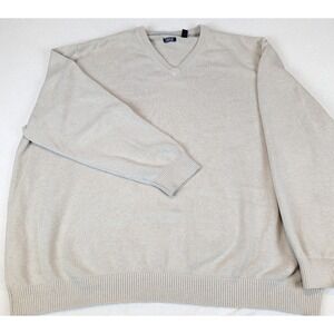 IZOD Mens V Neck Sweater Beige 4XL Cotton Blend Pullover Grandpa Core Normcore